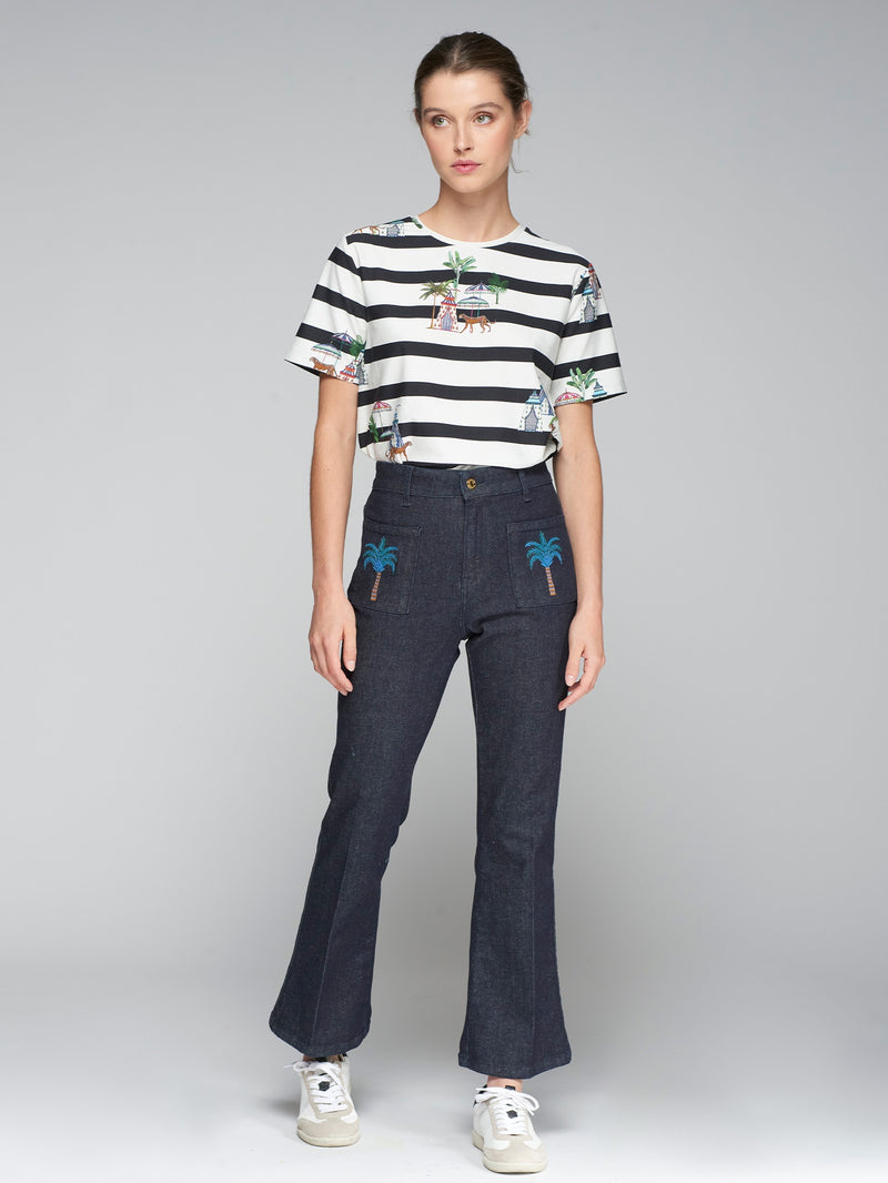 Denim Embroidered Trousers