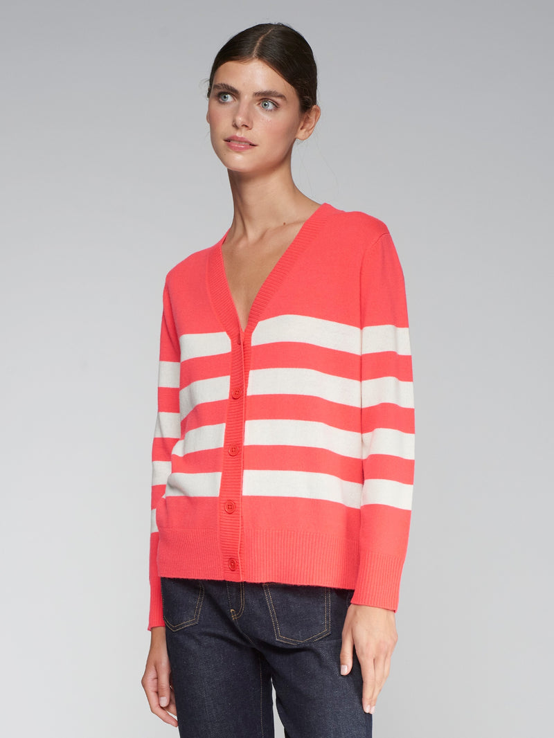 V-neck Stripe Cardi-Orange