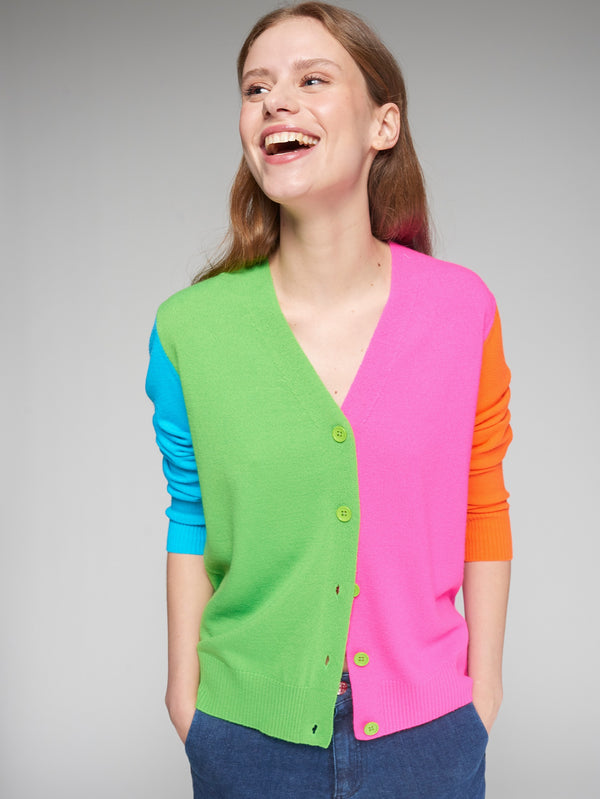 Colour Block Cardi-V-Neck