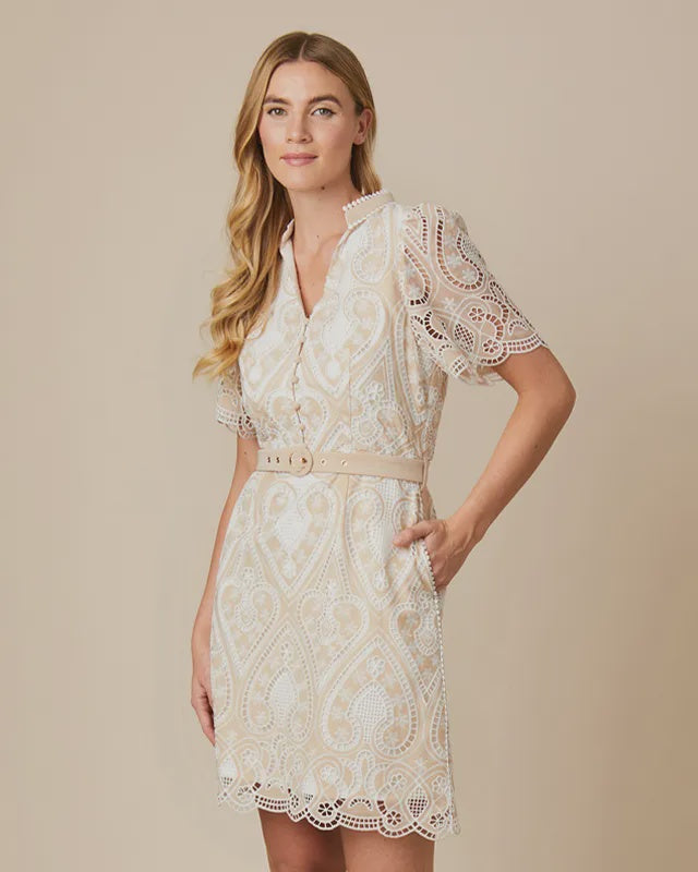 Serena embroidered dress - Biscuit