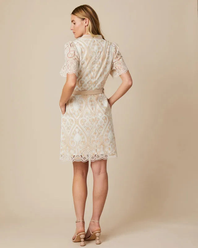 Serena embroidered dress - Biscuit