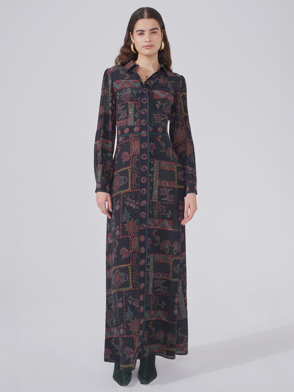 Silk Maxi Shirt dress-Aida