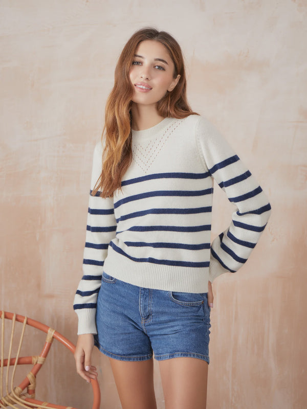 Lacey stripe Yoke crew