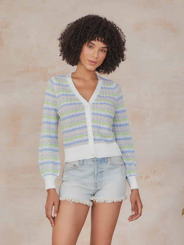 Ayla V-Stripe pointelle cardigan