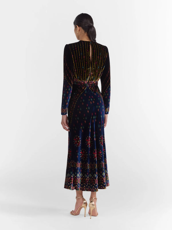 Claudia Printed Velvet Midi Dress