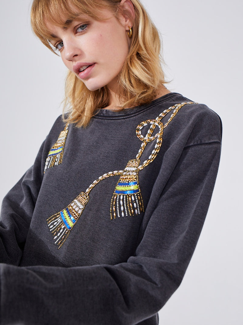 Tassle beaded sweatshirt