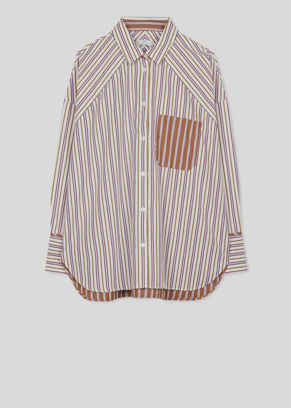 Tan Contrast Stripe Cotton Shirt