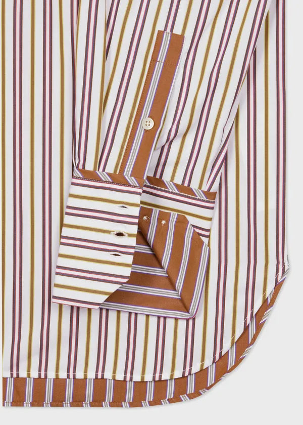 Tan Contrast Stripe Cotton Shirt