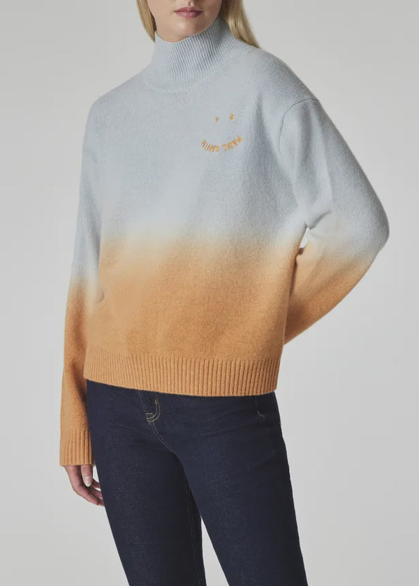 Turquoise and Mustard 'Happy' Ombré Knitted High Neck Sweater