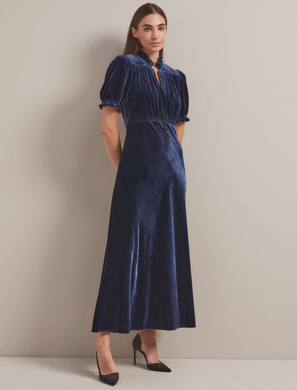 Irina shirred velvet bias maxi-Navy