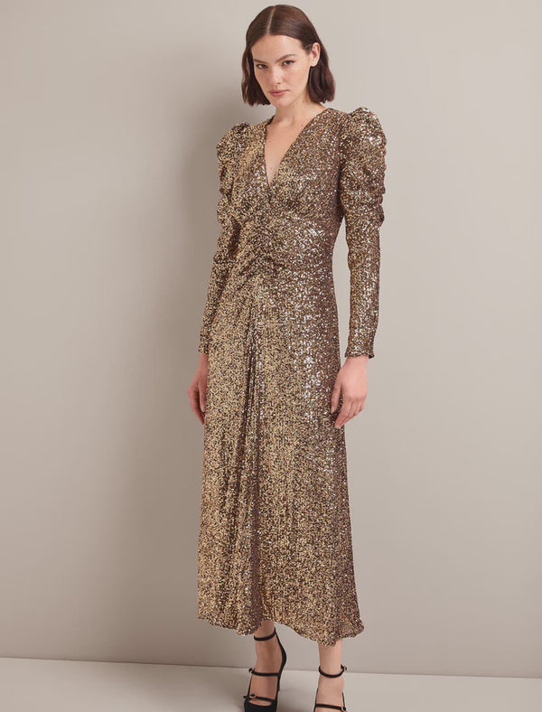 Ophelia Sequin ruched dress-Gold