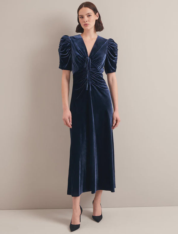 Ophelia velvet Maxi Dress-Navy