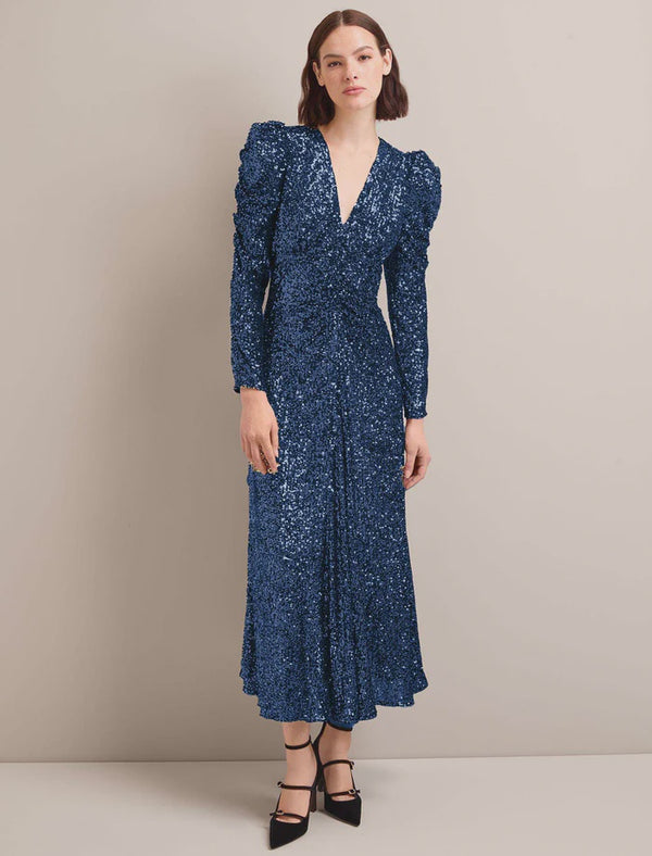 Ophelia Sequin ruched dress-Navy