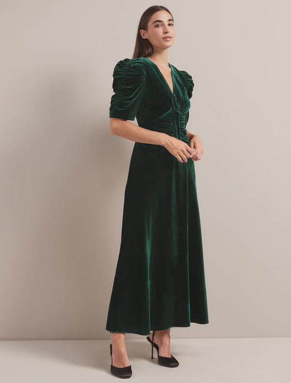 Ophelia velvet Maxi Dress-Green