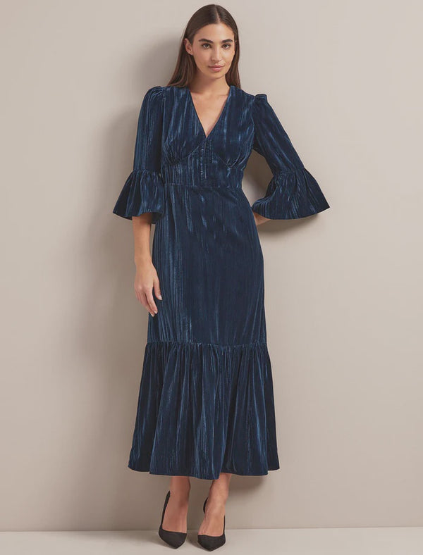 Daphne plisse velvet maxi dress