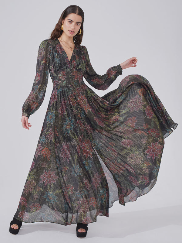 Silk Lurex Stripe Volume Gown