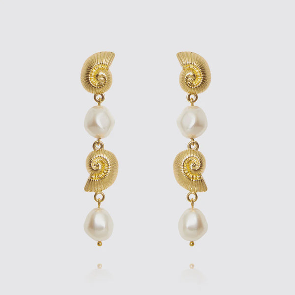 Shell Pearl Gold Earrings